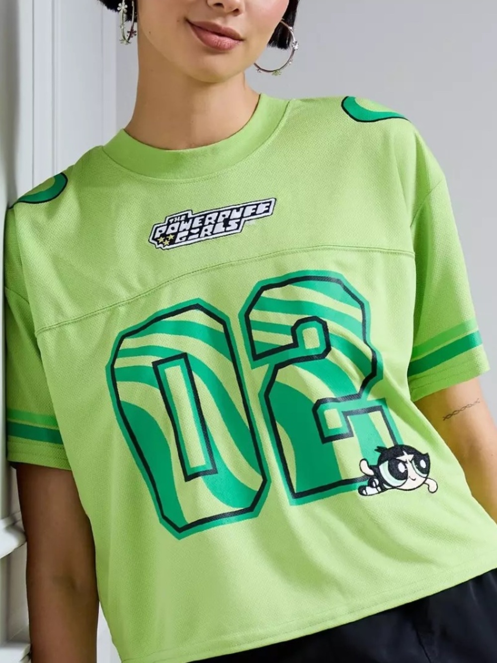 The Powerpuff Girls Buttercup Women's Sz L  Mesh Football Jersey BoxLunch Green